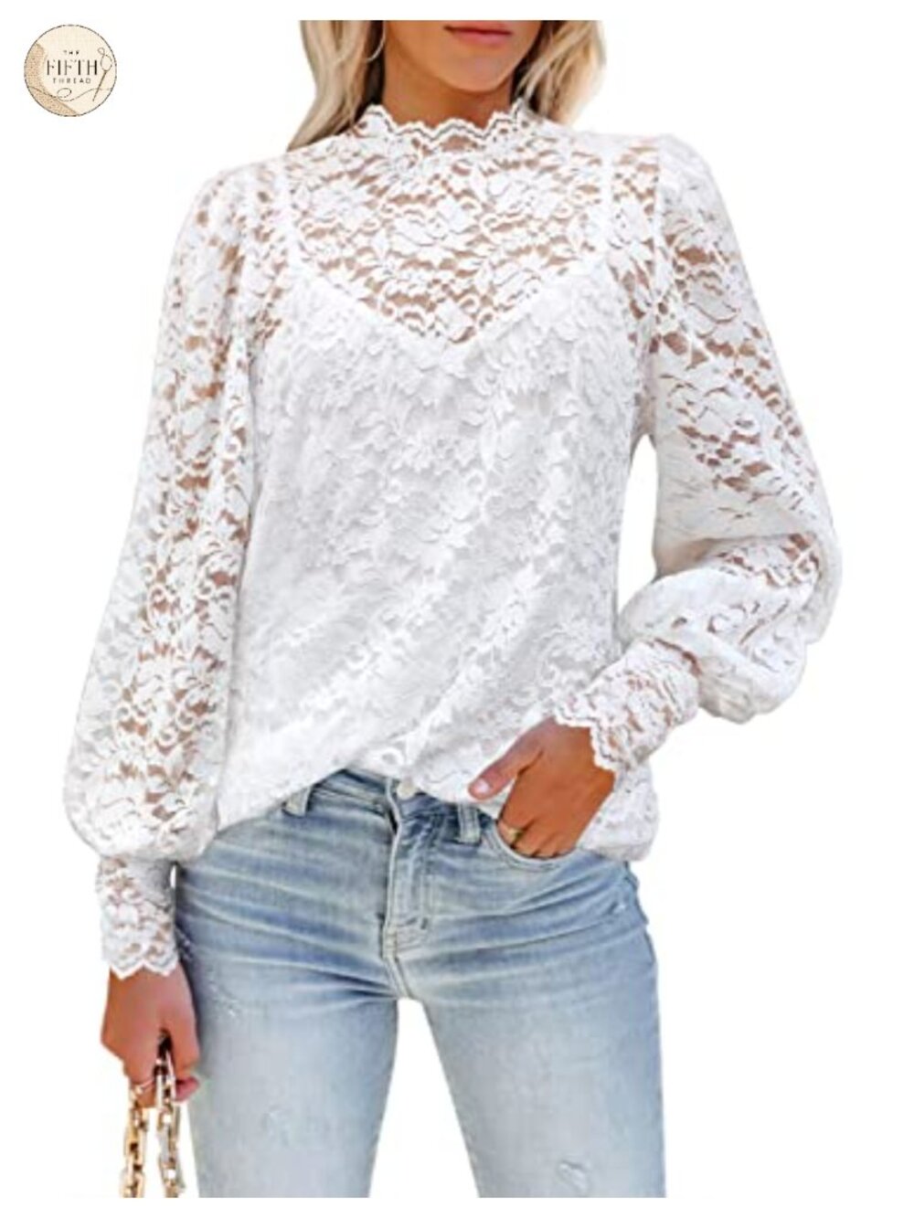 Women's Floral Lace Long Sleeve Mock Neck Blouse Dressy Casual Top